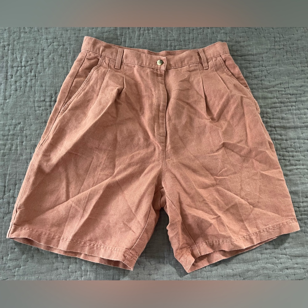 Vintage Woolrich High Waist Shorts 1869 Coral Linen Cotton Blend Long Size 10